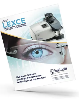 Santinelli International LEXCE ad design featuring a close-up of an eye and a lab instrument